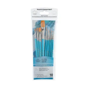 10-Pack Gold Taklon Brushes - Flat/Round