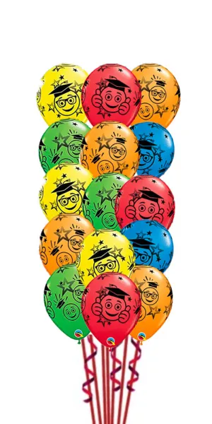 15 Assorted Graduation Smiley Balloon Bouquet