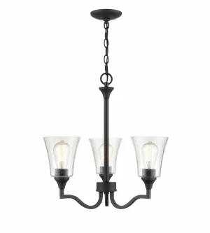 3 Lamps Caily Chandelier - Matte Black - Clear Seeded Glass - 21in Diameter - E26 Medium Base