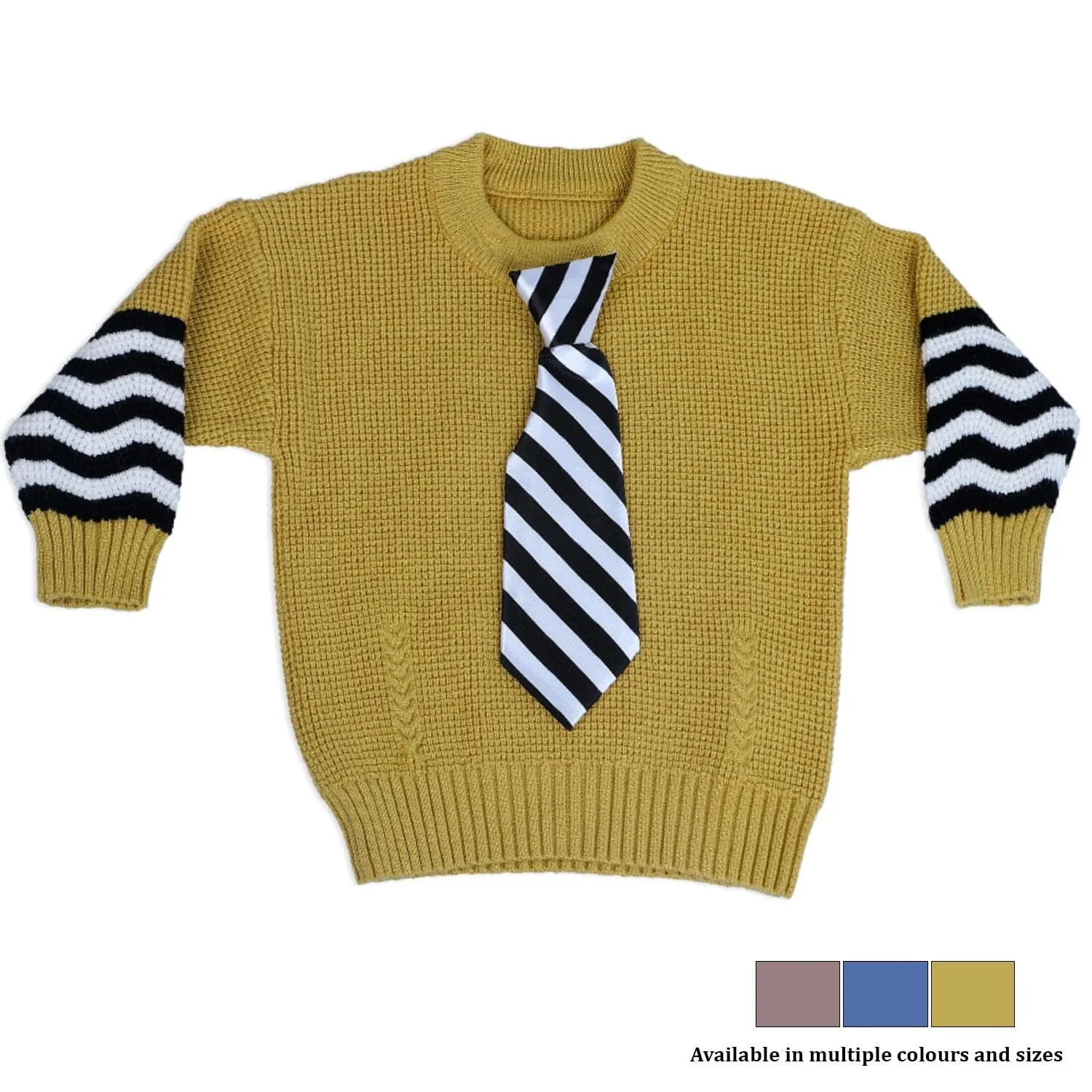 3D Neck Tie Premium Full Sleeves Knitted Sweater - Mustard