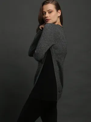 Asymmetrical Side Detailed Crewneck in Cashmere