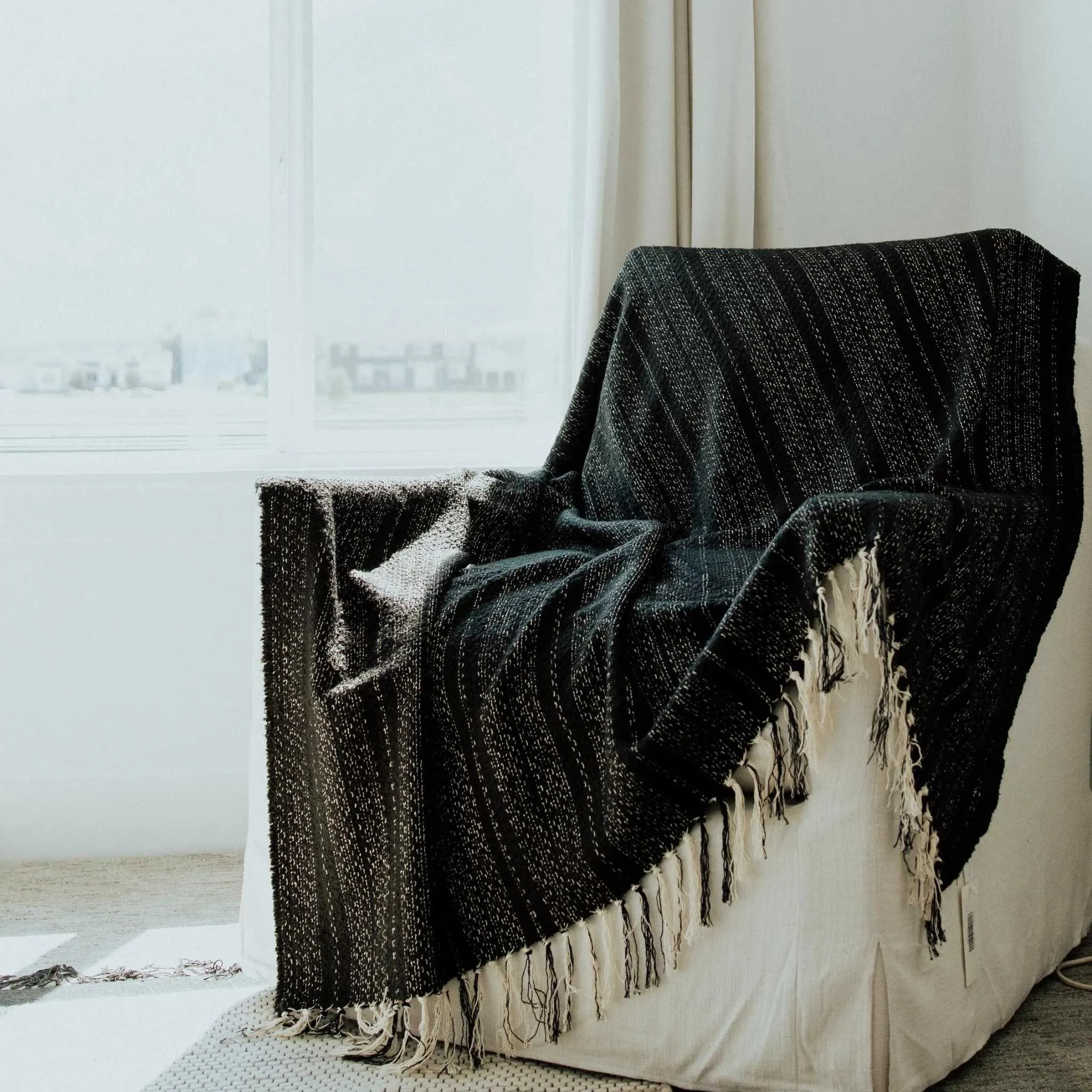 Black and White Throw Blankets 60" X 68"  3.5" Tassels