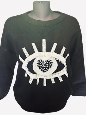 BLACK EYE LASH BLING SWEATER