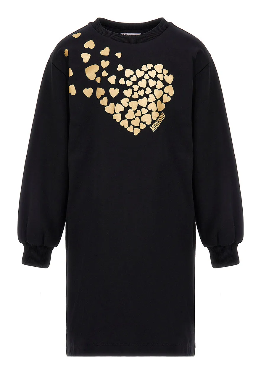 Black Long Sleeve Hearts Print Dress