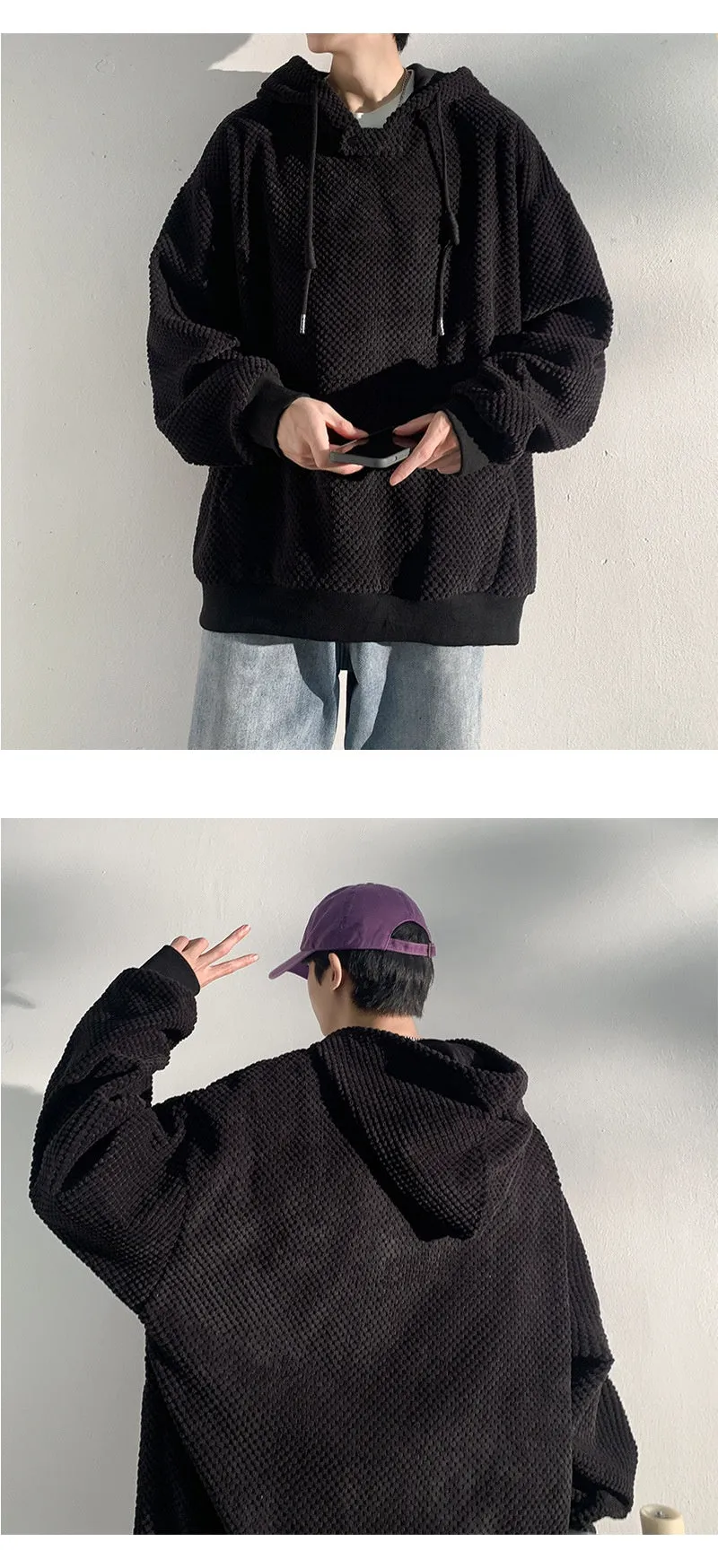 Chenille Fleece-Lined Oversized Plush Hoodie