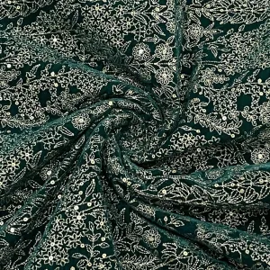 Classic Green Golden Zari Sequins Thread Embroidery Velvet  Fabric