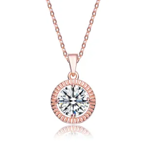 Cz .925 Sterling Silver Rose Plated Classic Round Pendant