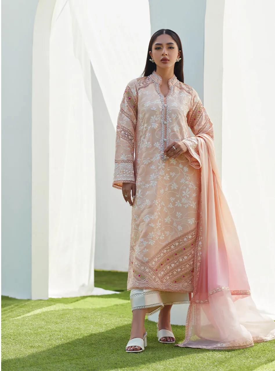 Dawn Peach Embroidered Silk Shirt and Dupatta