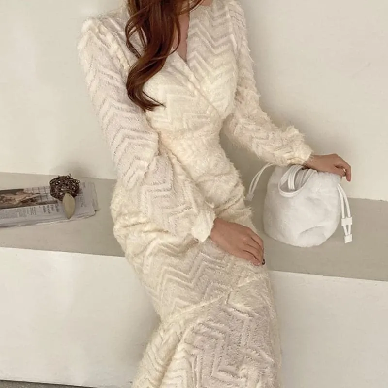 DressBetty - Elegant Chic V Neck Long Sleeve Mermaid Dress