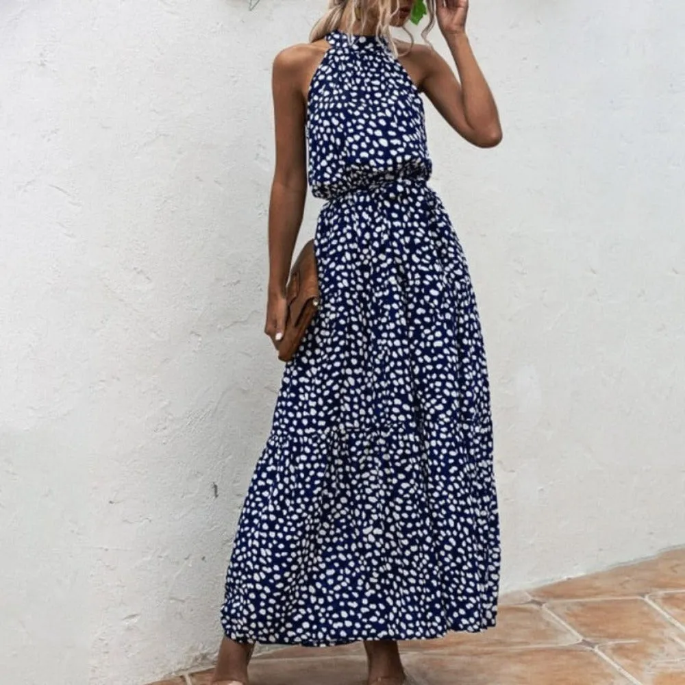 Elegant Long Dress Flowers Polka-Dot Strap