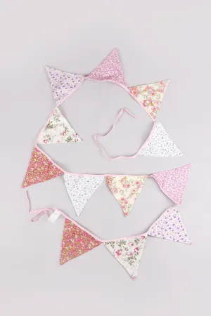 Elegant Pink and White Floral Cloth Bunting