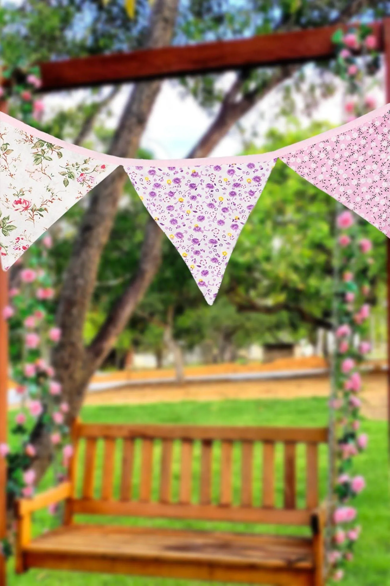 Elegant Pink and White Floral Cloth Bunting