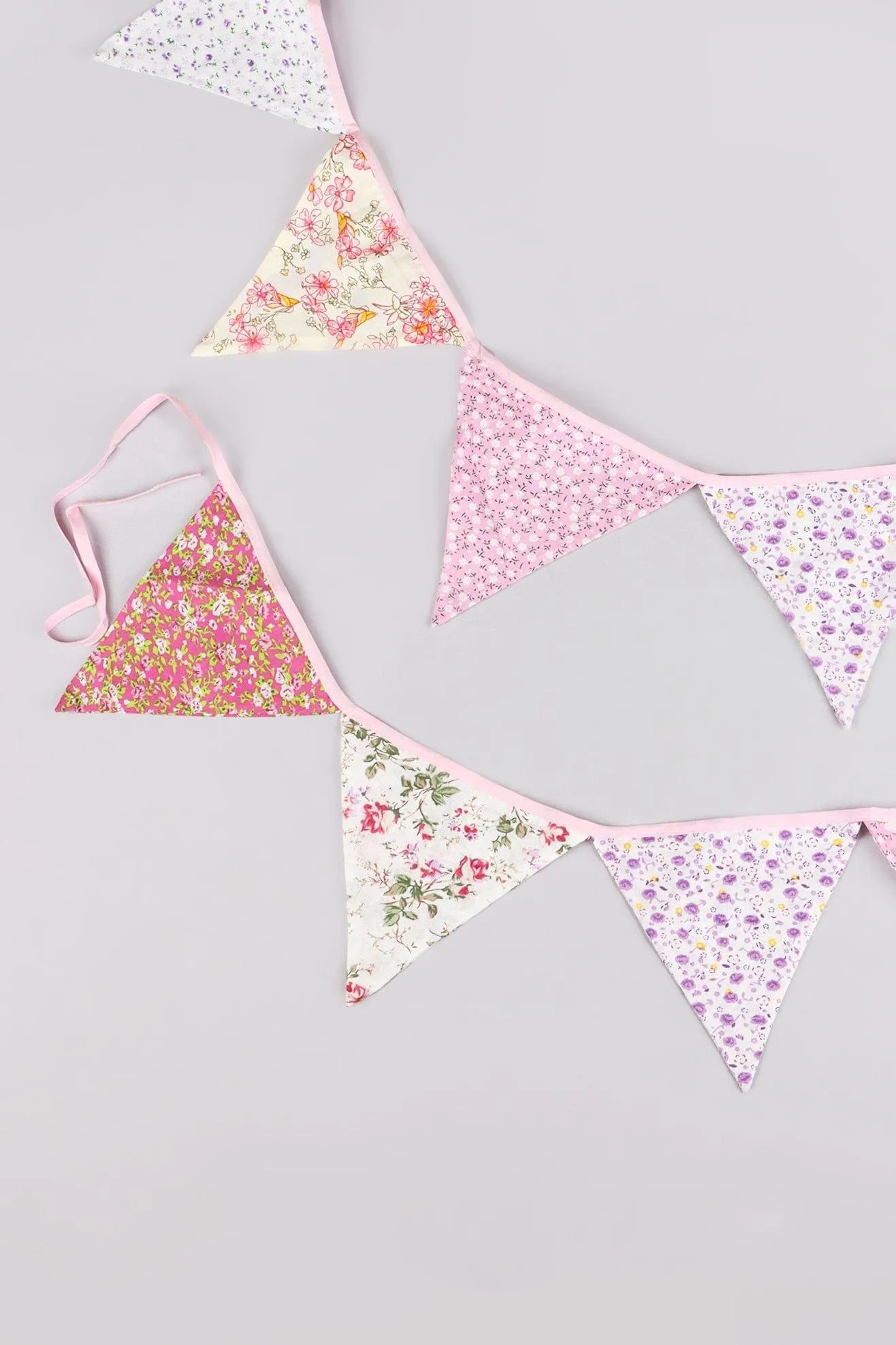 Elegant Pink and White Floral Cloth Bunting