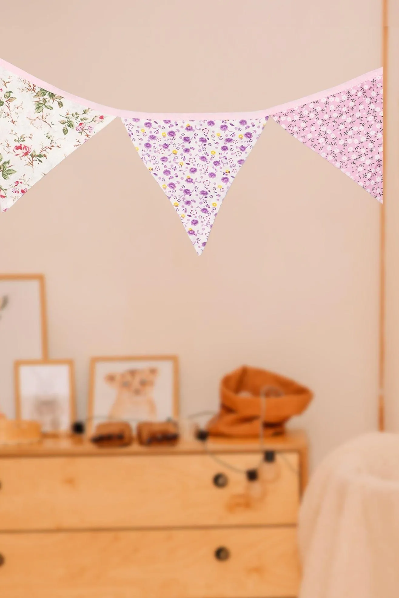 Elegant Pink and White Floral Cloth Bunting