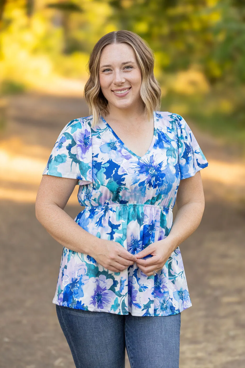 Emery Ruffle Top - Blue Floral Mix by Michelle Mae