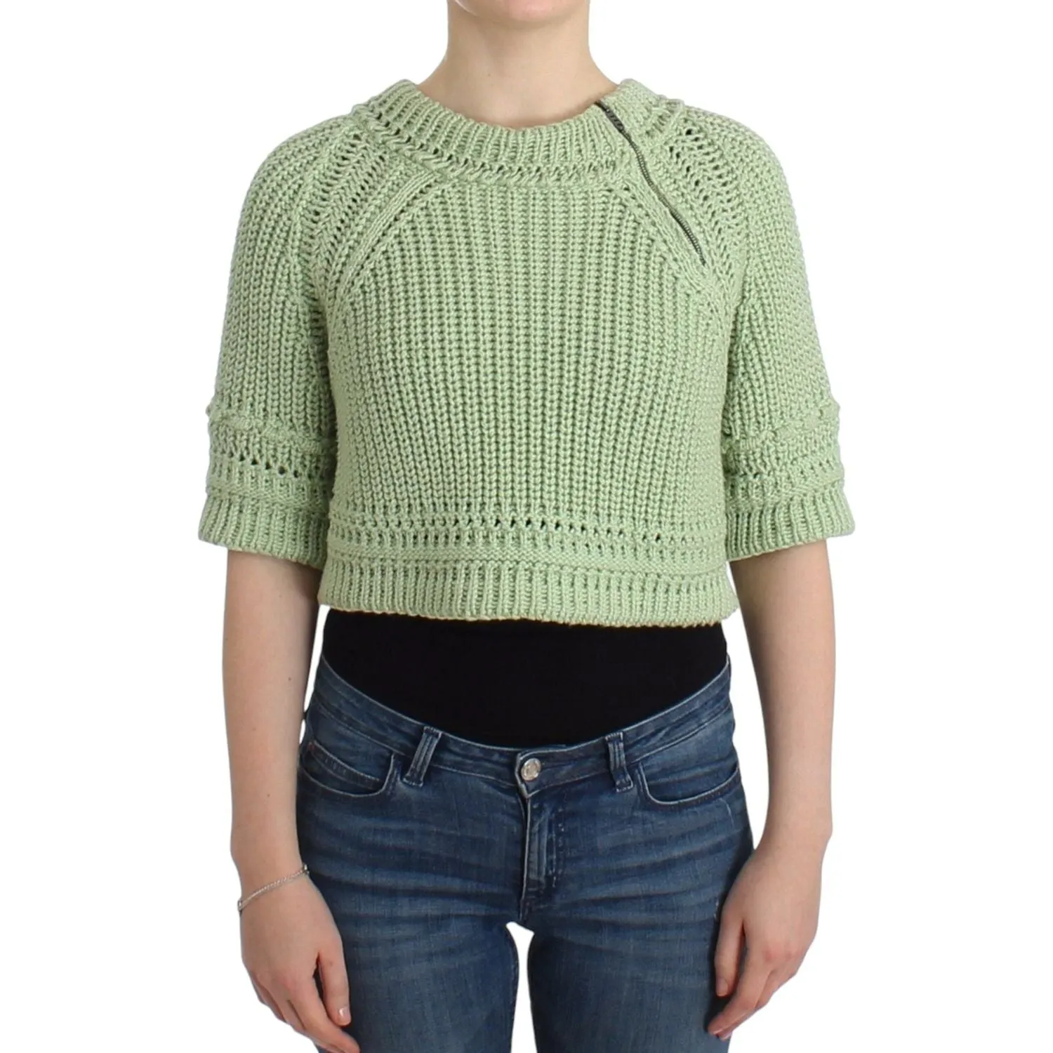 Ermanno Scervino Chic Green Cropped Cotton Sweater