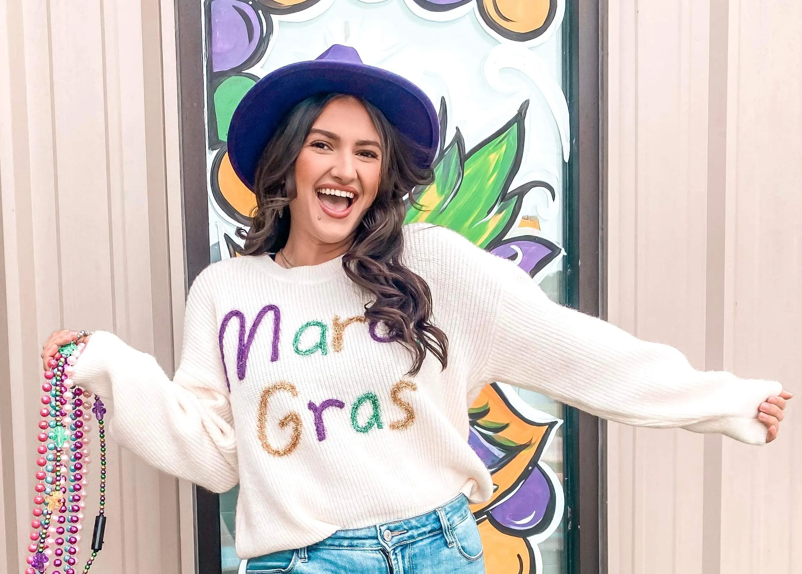 Exclusive White Mardi Gras Sweater