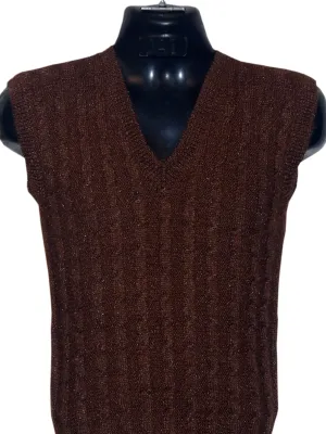 Graminarts Handmade Knitting Dark Chocolate Woollen Half Sweater For Men