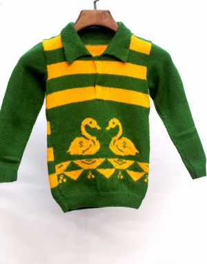 Graminarts Handmade Knitting Full Sleeve T-Shirt Style Pullover For Baby Boy- Fern & Gold