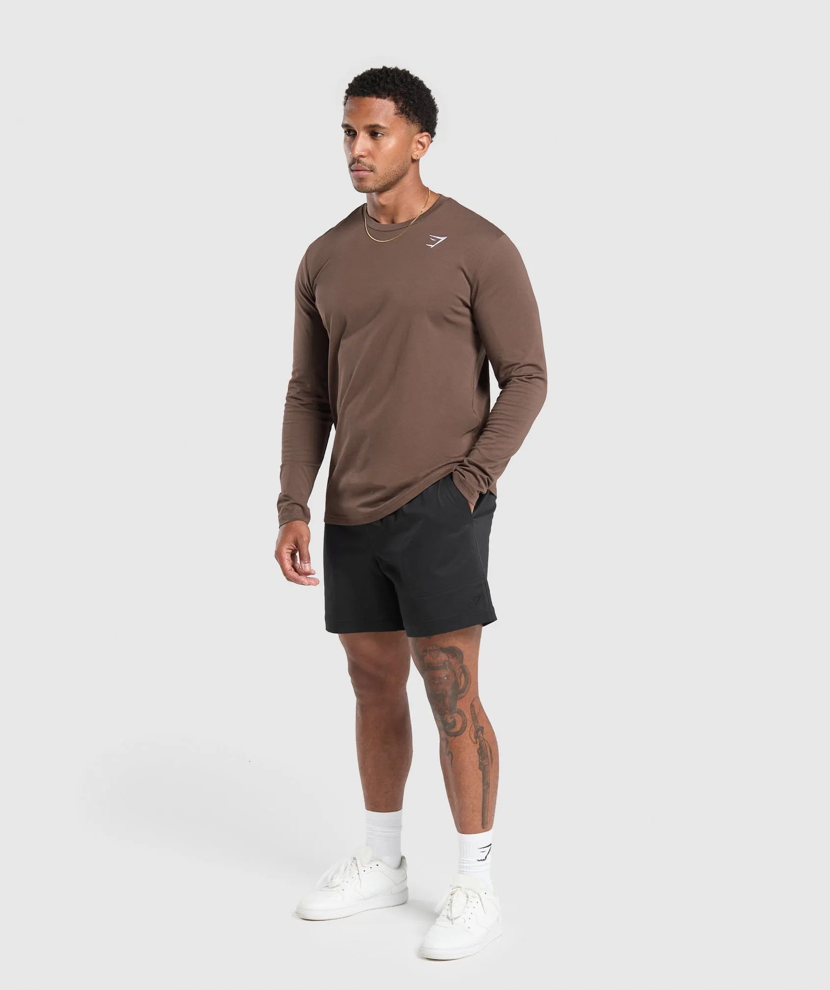 Brown Gymshark Crest Long Sleeve T-Shirt