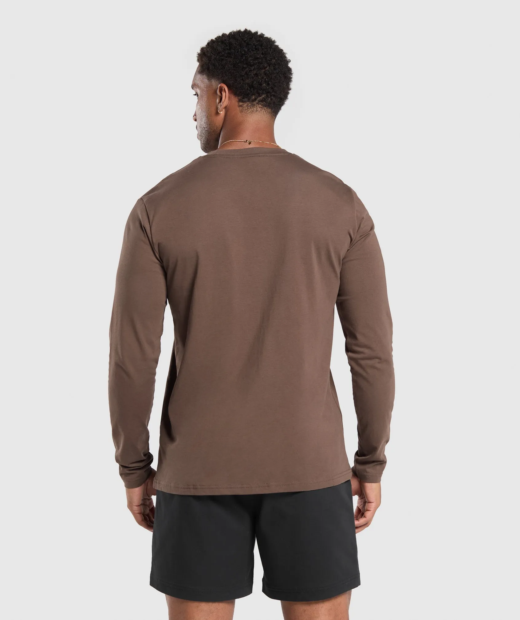 Brown Gymshark Crest Long Sleeve T-Shirt