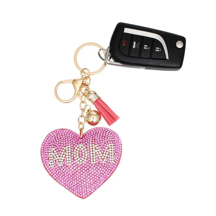 Keychain Gold Pink MOM Heart Charm for Women