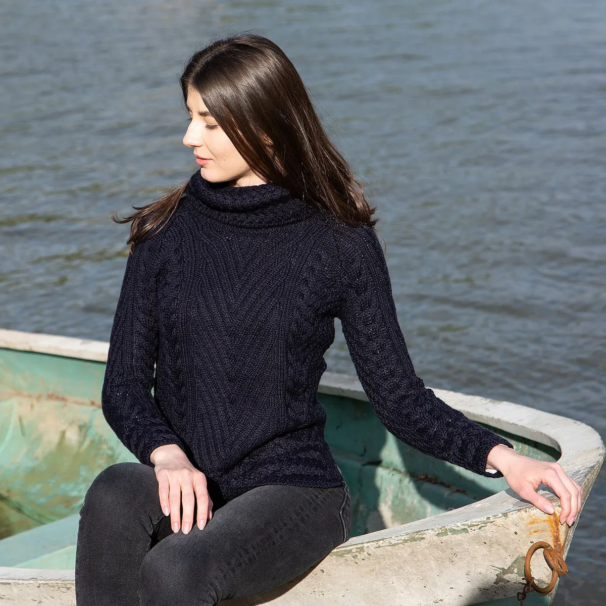 Ladies Irish Aran Turtleneck Sweater