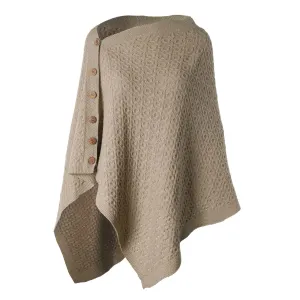 Lambswool Aran Knit Poncho- Brown