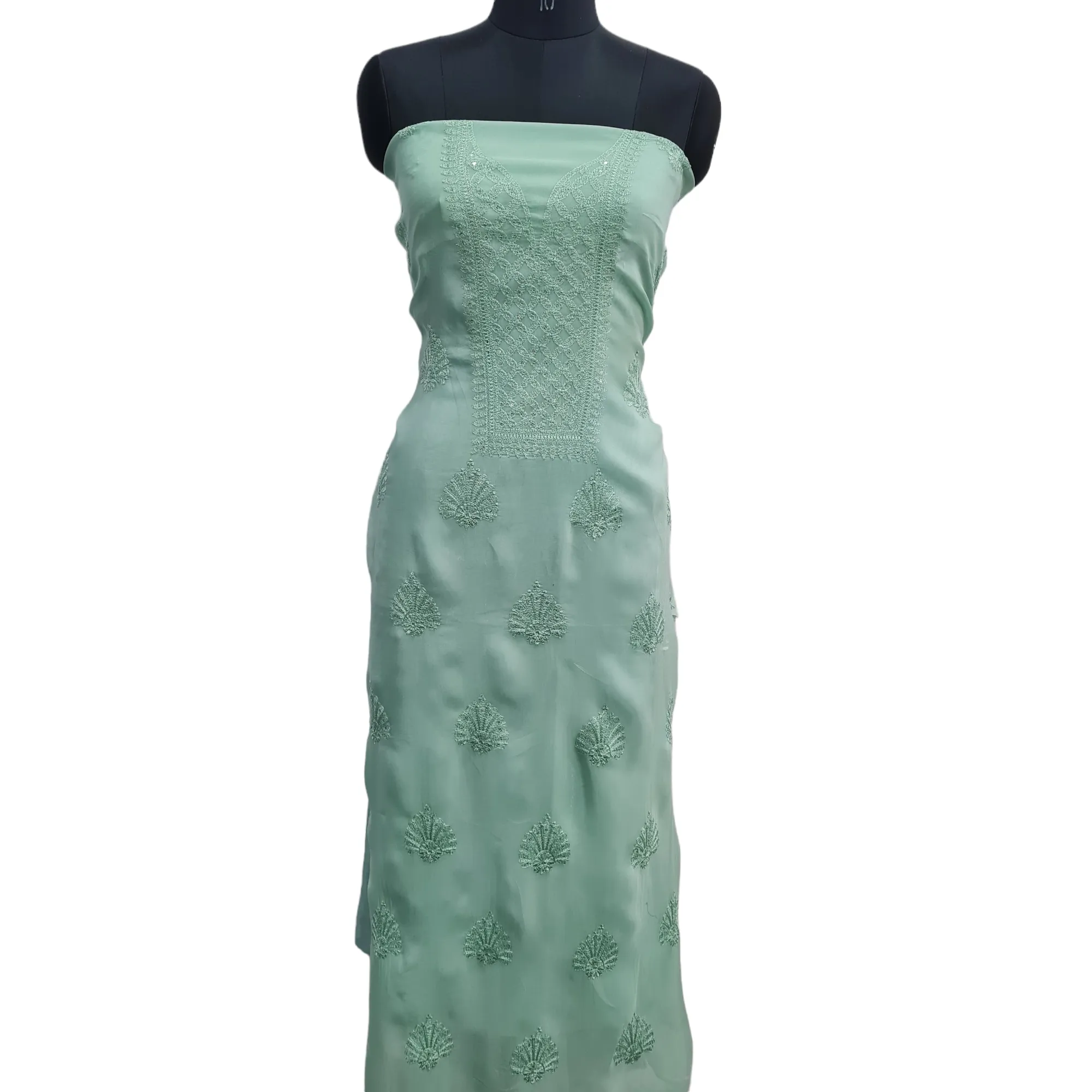 Light Green Floral Sequins Embroidery Organza Kurti