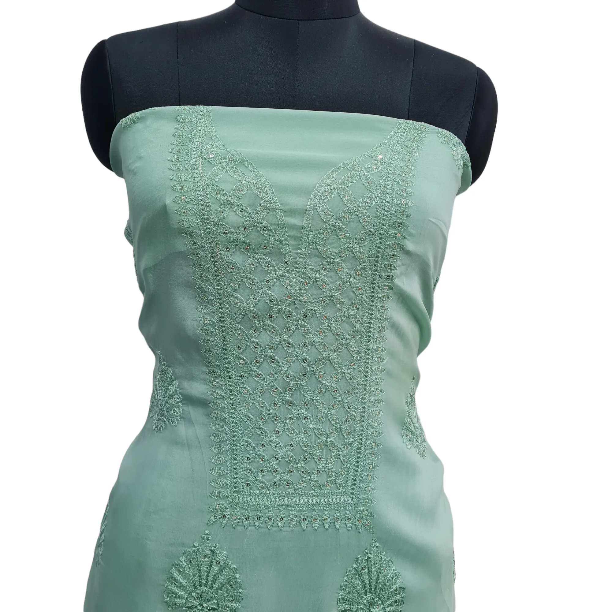 Light Green Floral Sequins Embroidery Organza Kurti