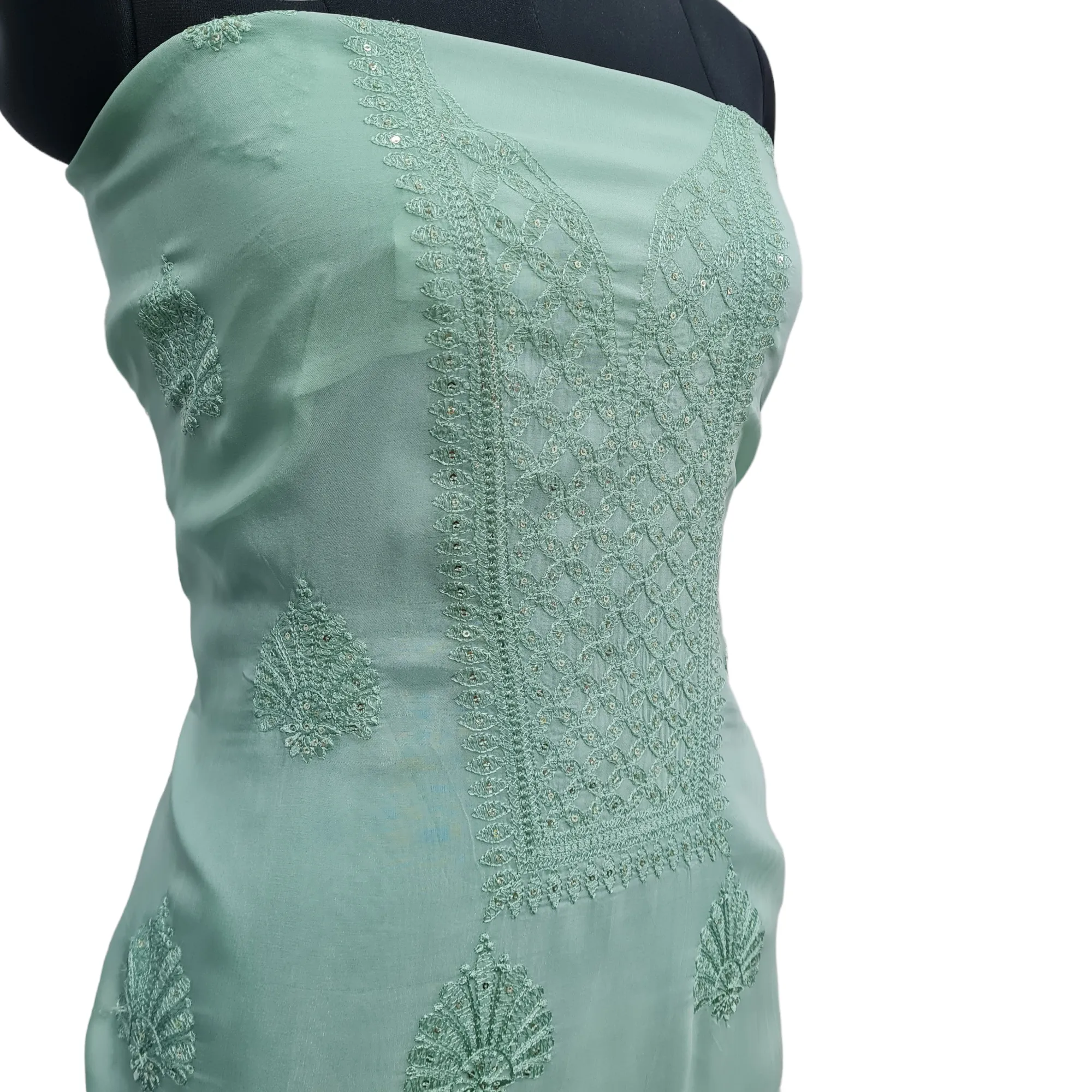 Light Green Floral Sequins Embroidery Organza Kurti