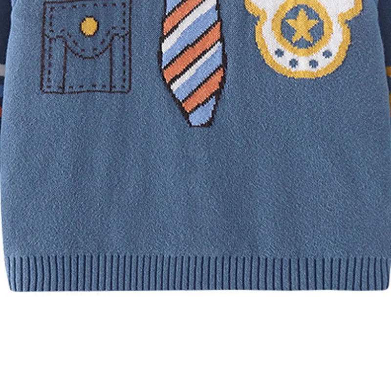 Little Surprise Box Teal Blue , Little Man Tie Print Kids Cardigan Sweater.