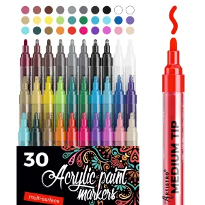 Medium Tip Acrylic Markers - Set of 30 Paint Marker Pens