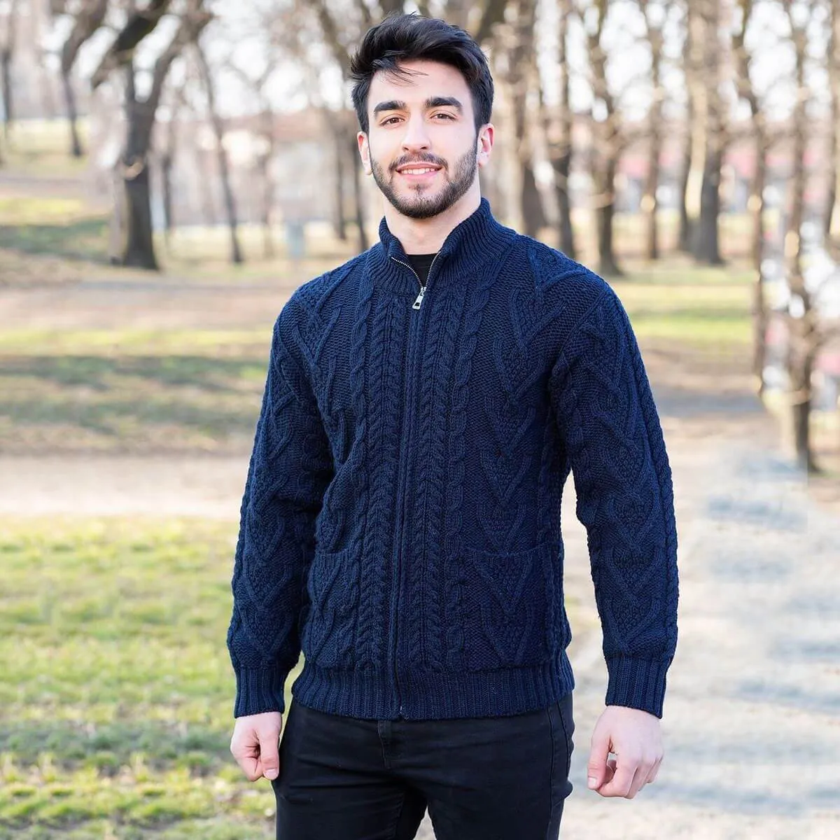 Men's Merino Knit Aran Zip Cardigan