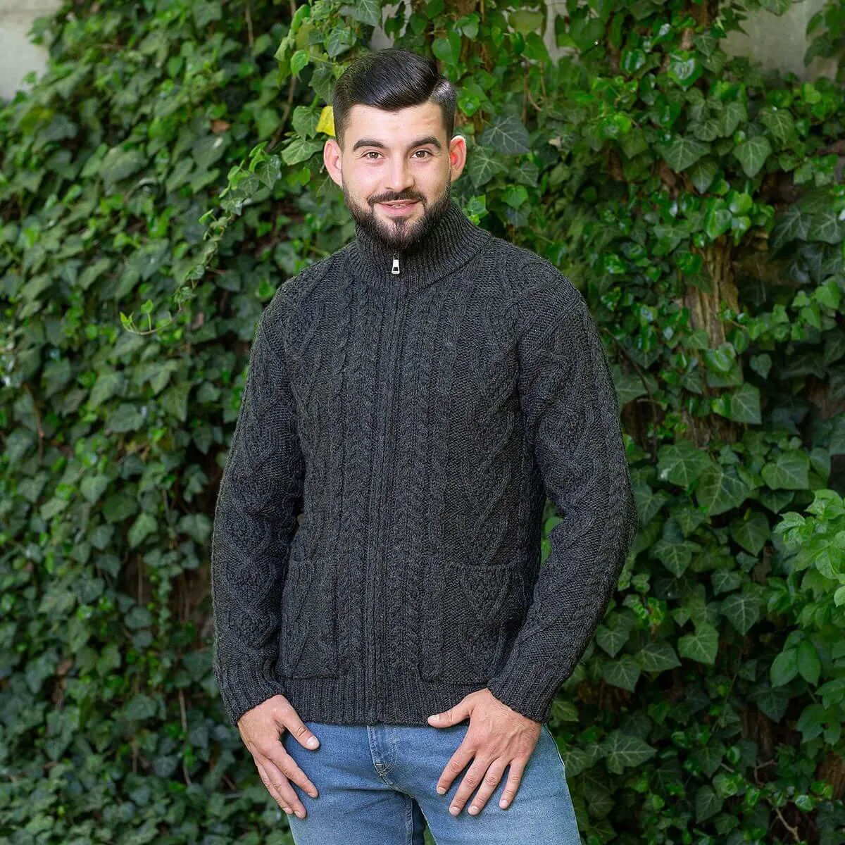 Men's Merino Knit Aran Zip Cardigan