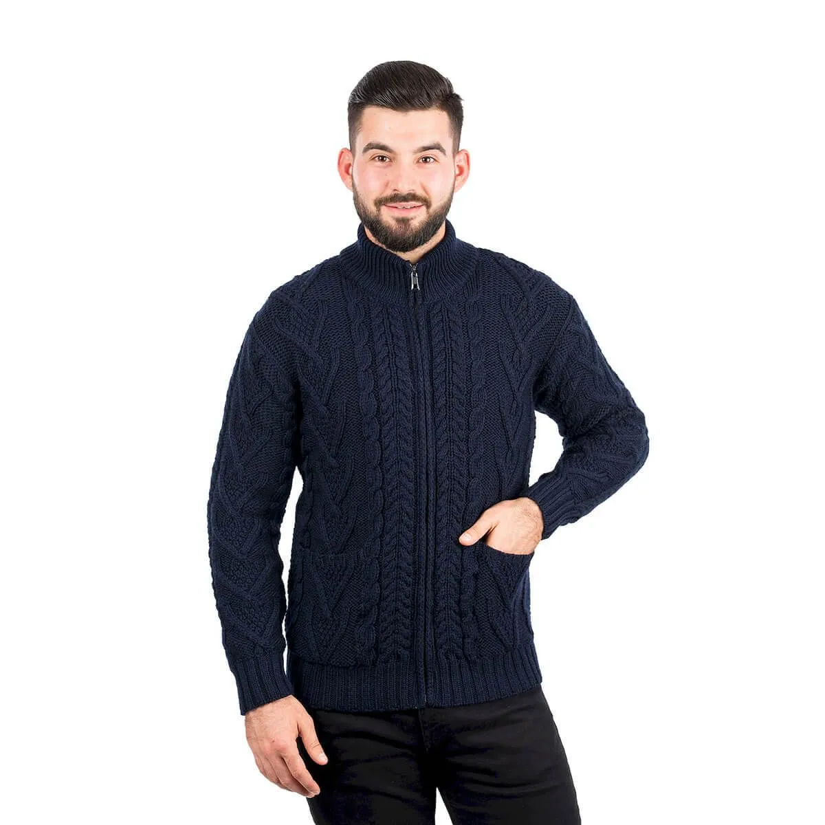 Men's Merino Knit Aran Zip Cardigan