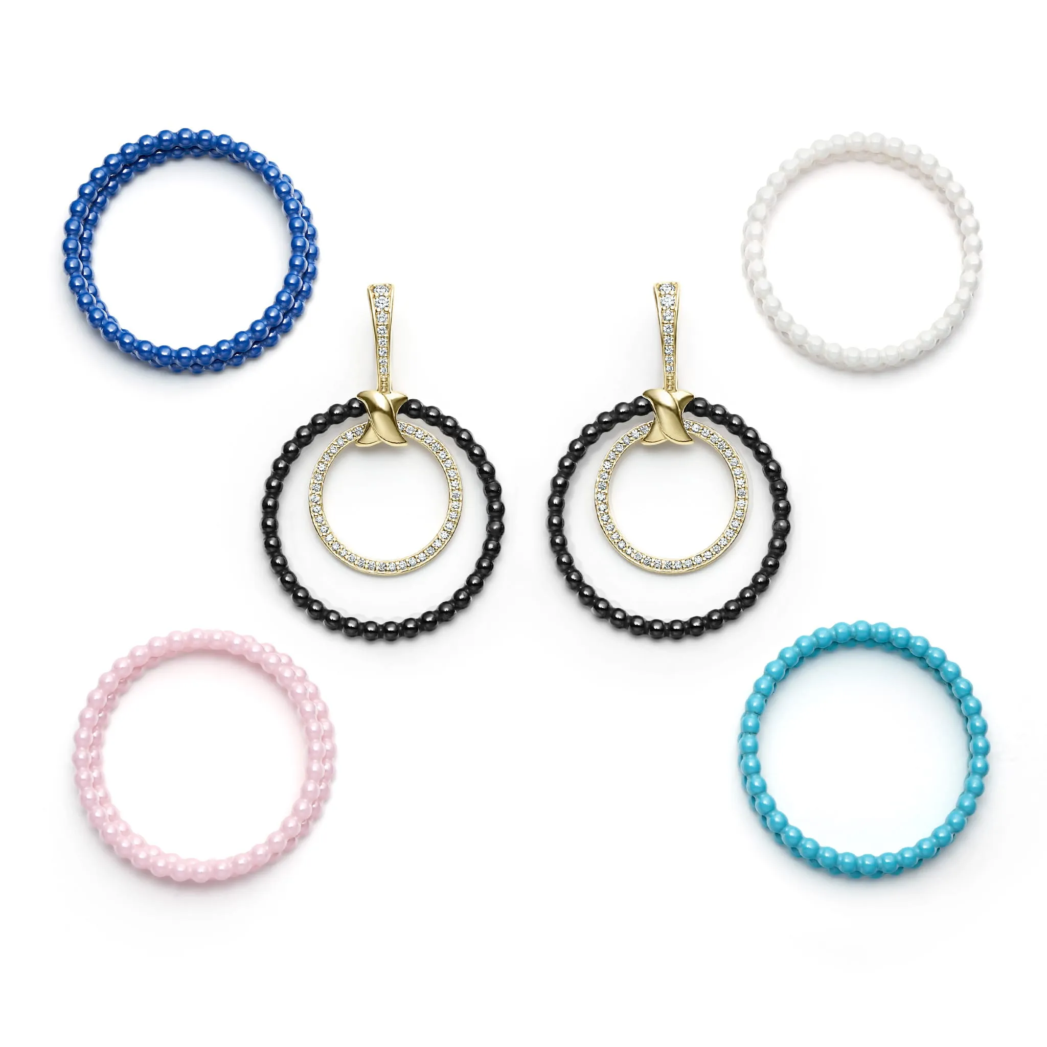 Meridian Double Circle 18K Gold and Diamond Earring Set