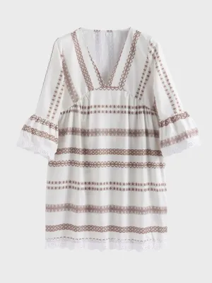 Midsize Boho Chic V-Neck Mini Dress