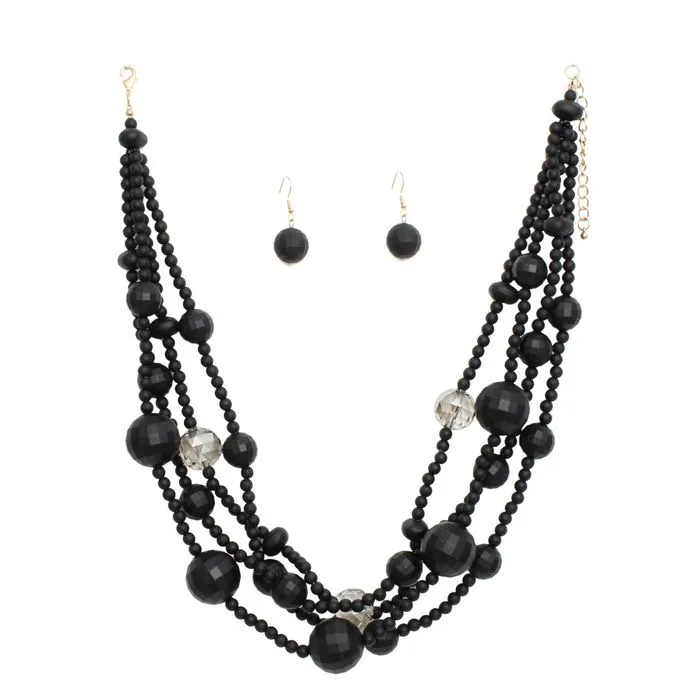 Necklace Matte Black Disco Ball Bead Set for Women