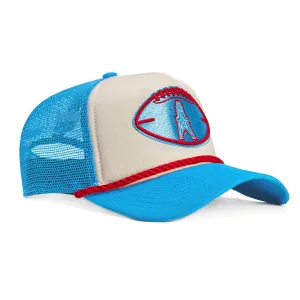 New Era 9Forty A-Frame 2024 Sideline Houston Oilers Trucker Snapback Hat - White, Light Blue