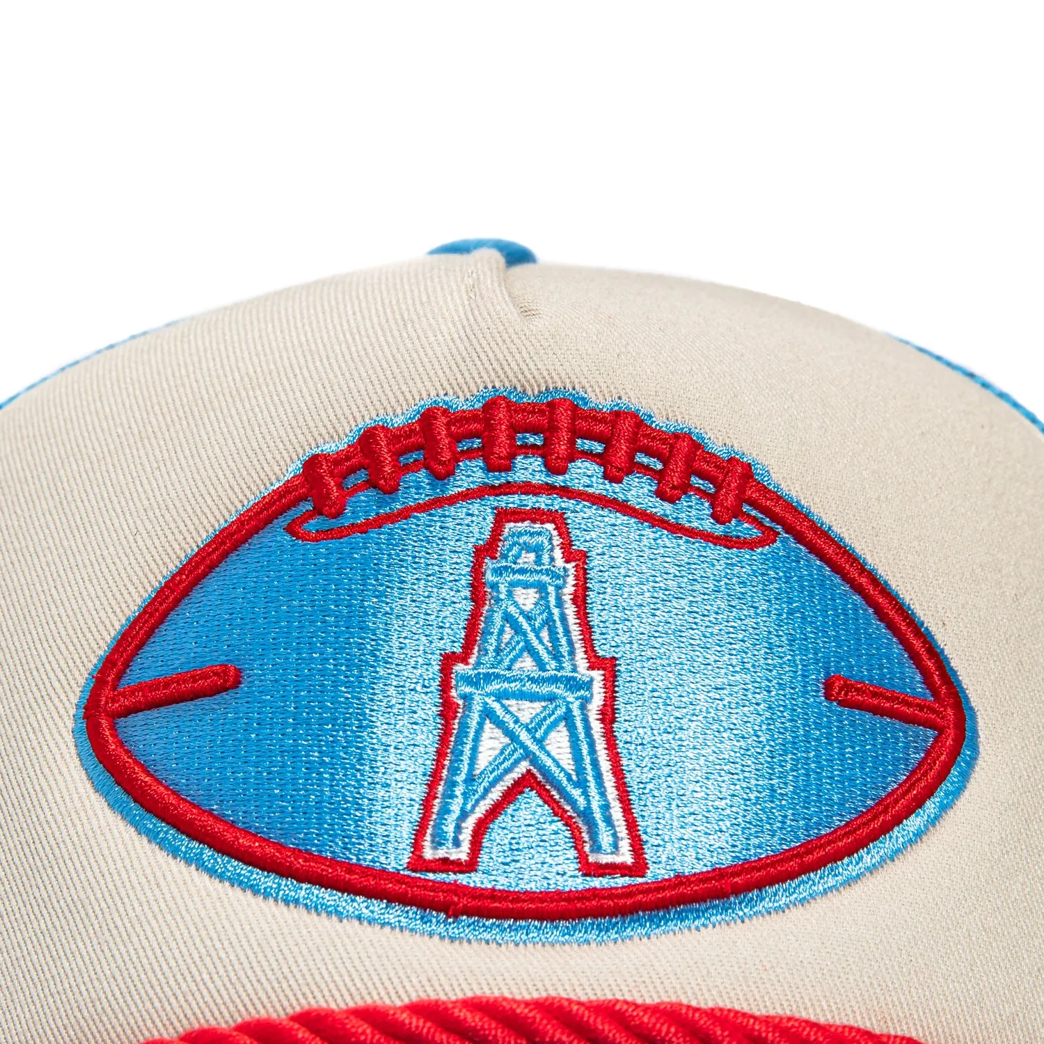 New Era 9Forty A-Frame 2024 Sideline Houston Oilers Trucker Snapback Hat - White, Light Blue