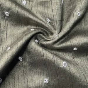 Olive Green Sequins Embroidery Dupion Silk Fabric 19914