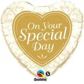 On Your Special Day Gold & White Heart Shape Foil Balloon