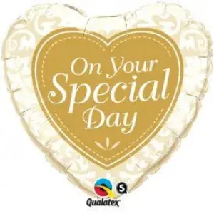 On Your Special Day Gold & White Heart Shape Foil Balloon