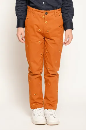 One Friday Kids Boys Rust Alien Embroidered Straight Fit Trouser