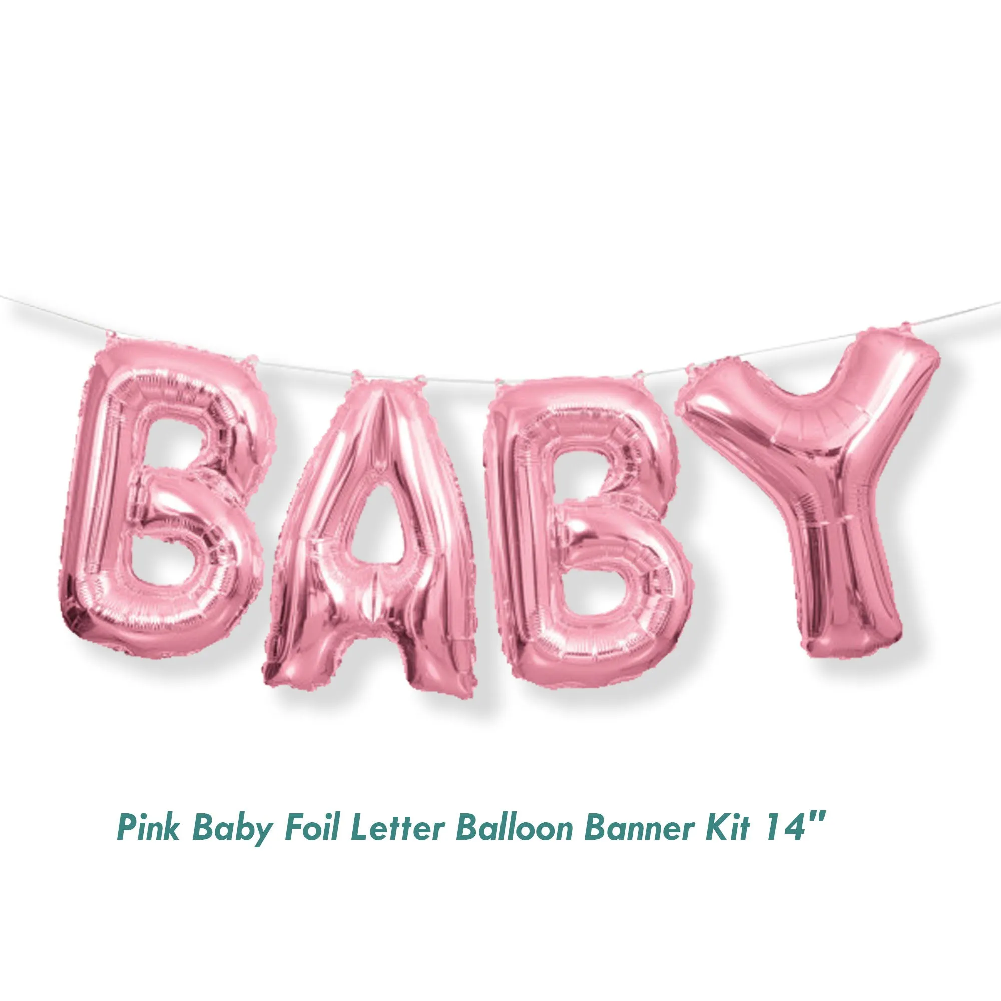 Pink "Baby" Foil Letter Balloon Banner Kit for Baby Showers and Birth Announcements, 14"