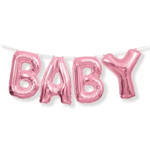 Pink "Baby" Foil Letter Balloon Banner Kit for Baby Showers and Birth Announcements, 14"