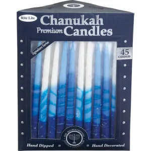 Premium Chanukah Candles - Blue, Light Blue & White with Embossed Blue Stripe