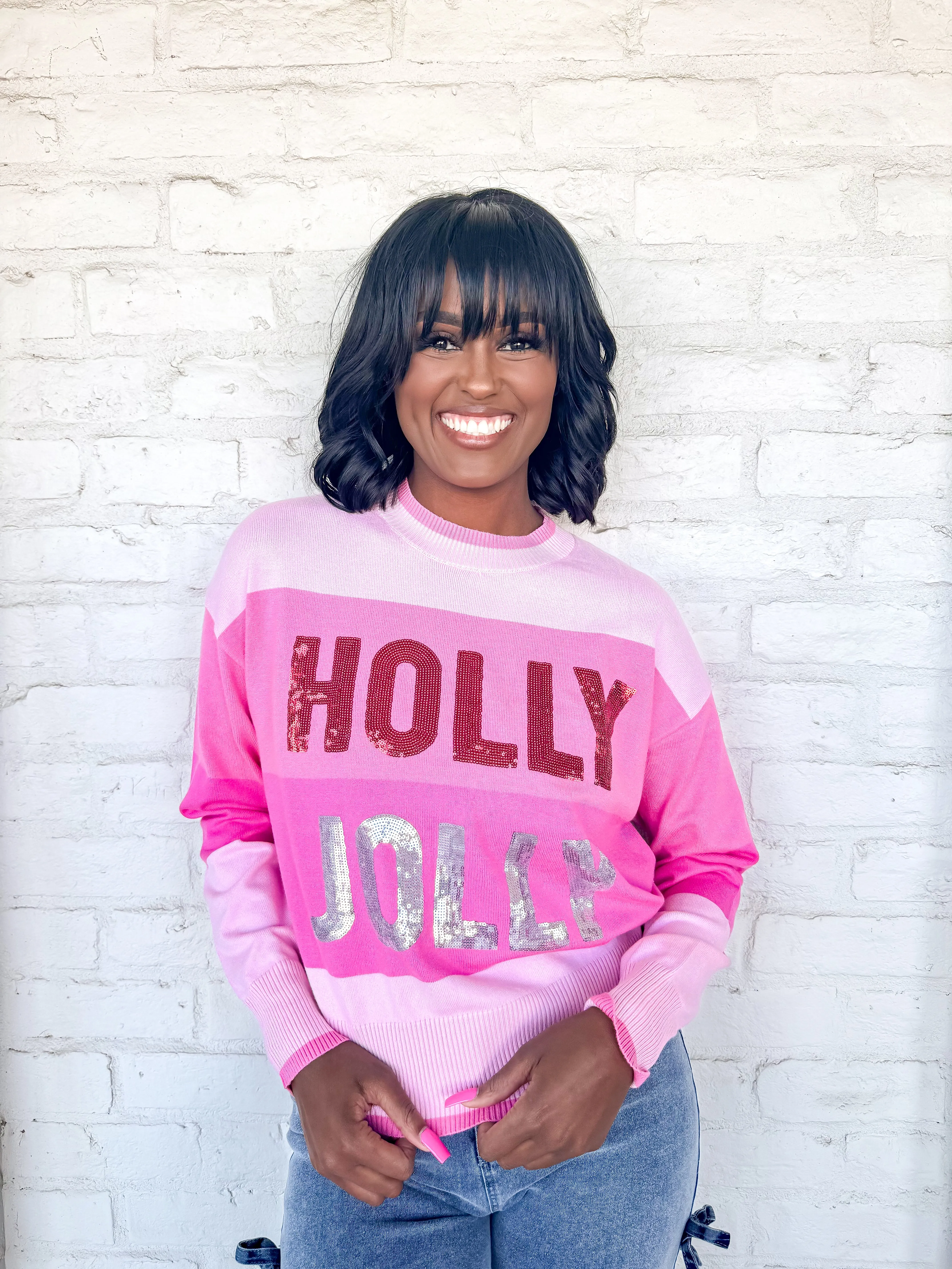 Queen Of Holly Jolly Knit Pink Sweater