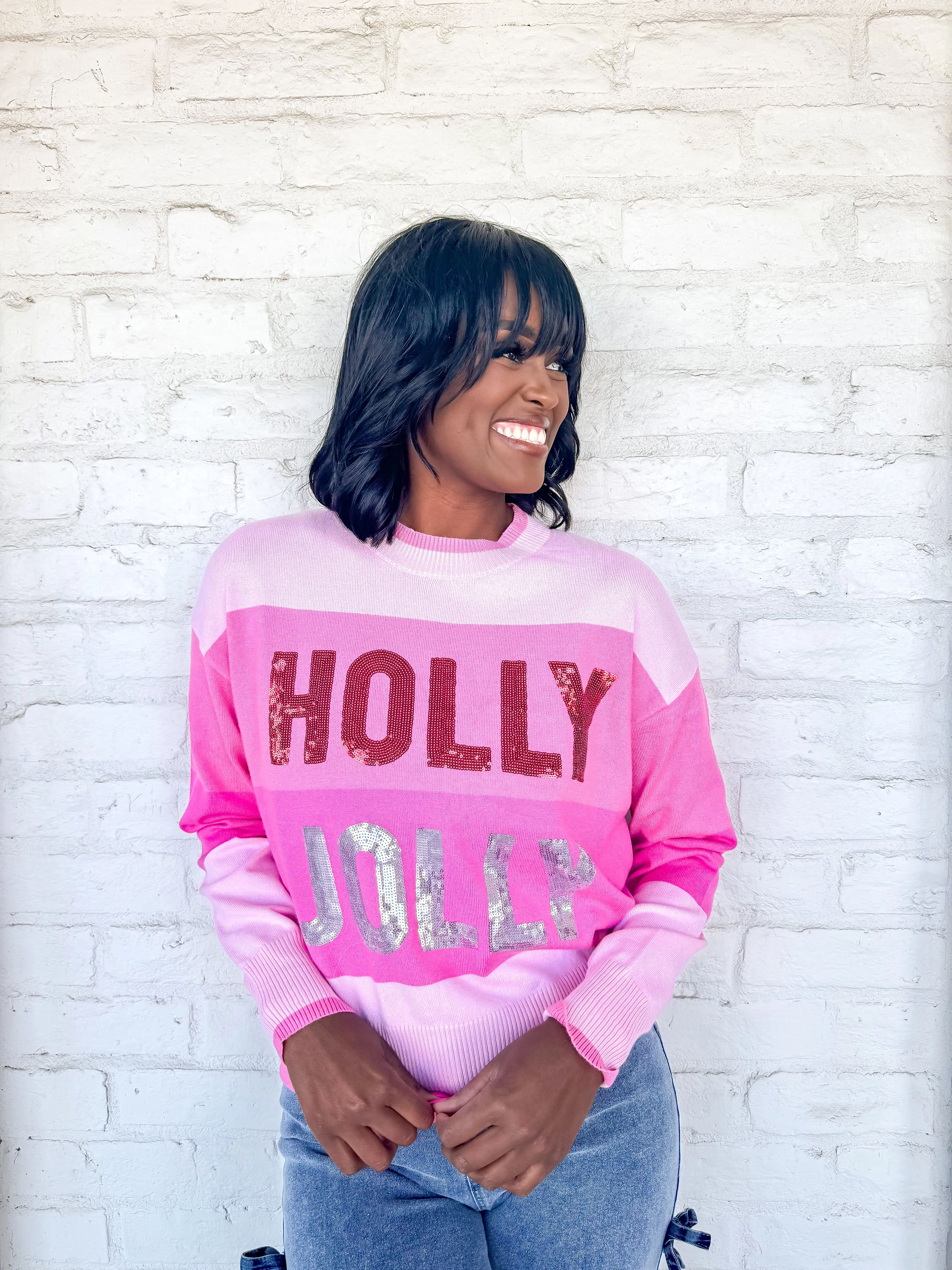 Queen Of Holly Jolly Knit Pink Sweater